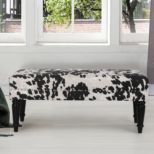 Joveco 39" Mid-Century Modern Bench - Chic Black & White Cow Pattern, Sturdy Wooden Frame, Soft Fabric Top, Versatile as Coffee Table Ottoman or Extra Seating for Bedroom, Living Room - Easy Assembly - Image 6