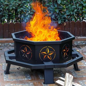 35 Inch Octagonal Fire Pit, Outdoor Fire Pit, Wood Burning Firepit, Bonfire Fire Pit, Firepits for Outside, Camping, Backyard, Patio, Bonfire, Garden Houses