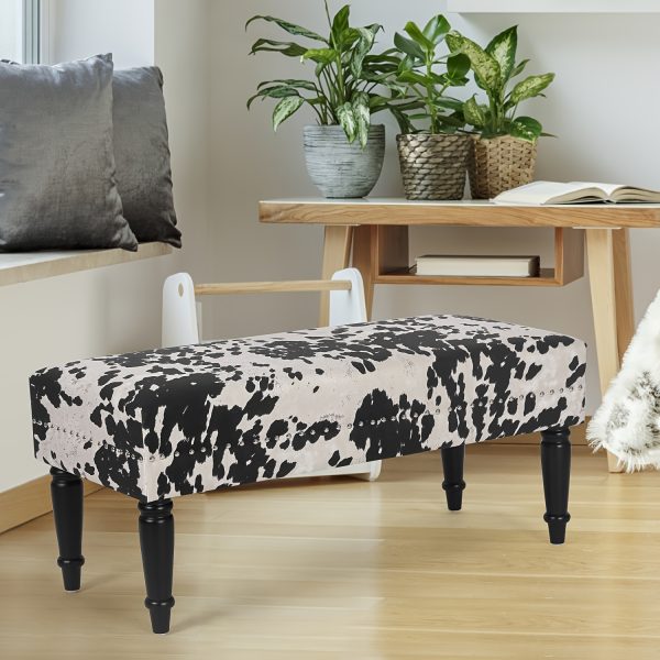 Joveco 39" Mid-Century Modern Bench - Chic Black & White Cow Pattern, Sturdy Wooden Frame, Soft Fabric Top, Versatile as Coffee Table Ottoman or Extra Seating for Bedroom, Living Room - Easy Assembly - Image 5