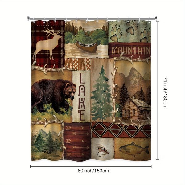 1pc - Polyester - Vintage Cottage Shower Curtain Country Bear Wildlife Farmhouse Western Tribe Cabin Bathroom Accessories Home Decor Waterproof Fabric With 12 Plastic Hooks - Image 6