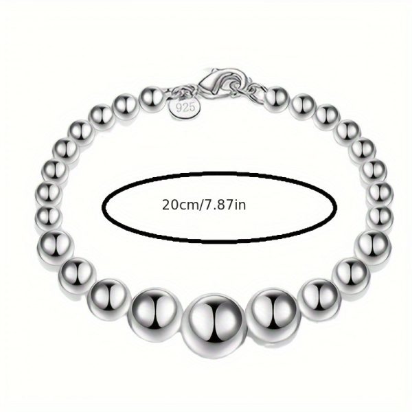1pc Elegant 925 Sterling Silver Bead Bracelet for Women - Simple Round Handcrafted Design, Sexy Style, Ideal for Gifting and Parties, Christmas Season Suitable, No Stone Inlay, 925 Silver Plated - Image 4