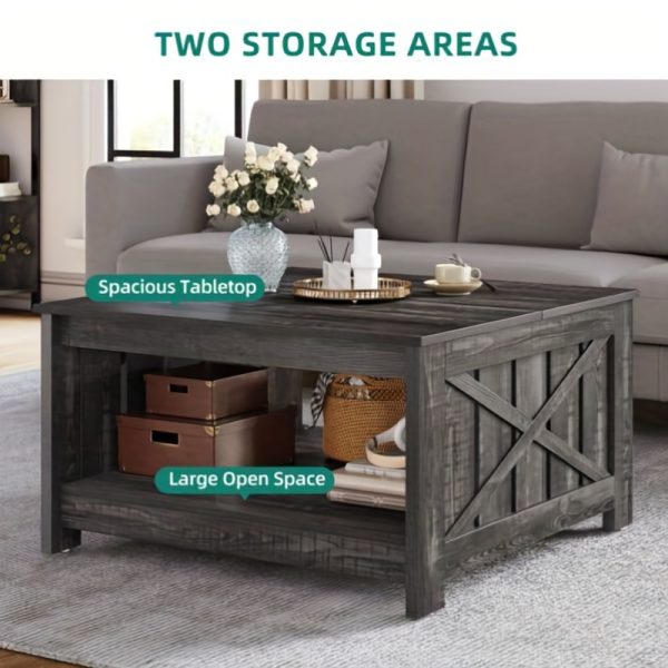 YINTATECH Wood Coffee Table with Barn Door, Farmhouse Inspired Living Room Centerpiece - Image 5