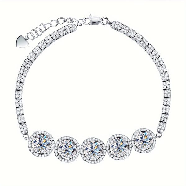 925 Silver Luminous 1ct*5pcs Moissanite Bracelet Jewelry With Certificate Men's And Women's Fashion Bracelet Luxury Design Bohemian Style, For Weddings And Banquets Black Friday Halloween Gift Ideal Gift For Christmas With Gift Box - Image 6