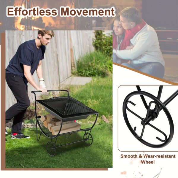 1pc Deluxe Outdoor Wood Burning Fire Pit - Steel Patio Stove with Log Storage Rack and Wheels for Easy Mobility - Perfect for Yard, Garden, and Backyard Gatherings - Durable Construction and Versatile Design - Image 5