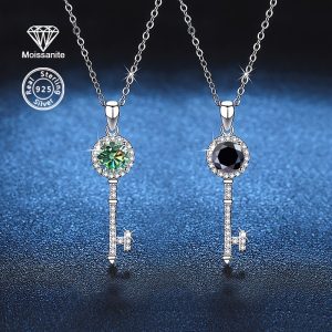 Elegant 925 Sterling Silver Necklace with 1 Carat Moissanite Pendant - Luxurious Jewelry for Women, Perfect for Parties, Vacations, Valentine's Day, Christmas, Halloween, Birthdays, and Anniversaries, April Birthstone, 3g/0.106oz, Moissanite, 1 Carat, 925