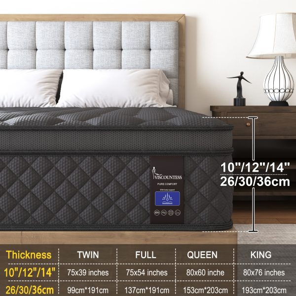 Viscountess Luxury Gel Memory Foam Mattress - Cooling, Motion Isolating, Medium Firm Support - 12" 14" Twin, Full, Queen, King Size, Pocket Spring Mattress in a Box for Ultimate Sleep Comfort - Image 4