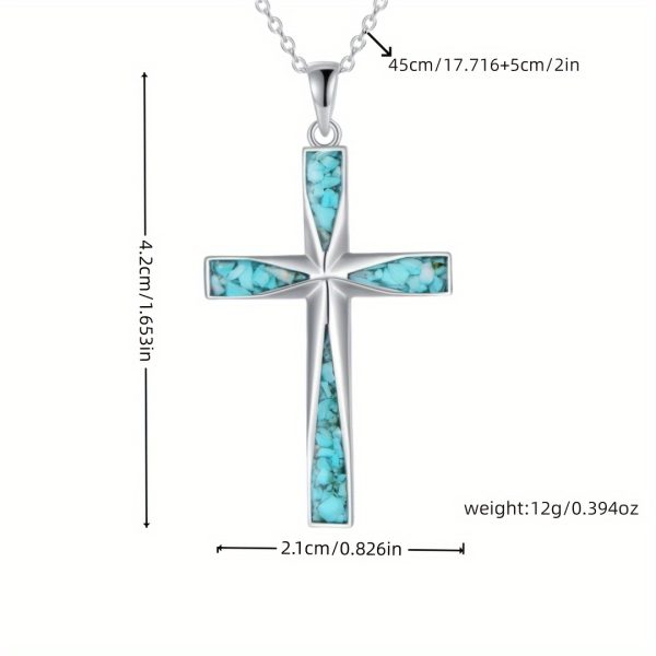 Natural Stone Cross Necklace Pendant With Turquoise Gemstone, Unique And Niche Cross Pendant Hanging - Image 4