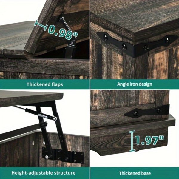 YINTATECH Lift- Top Square Coffee Table with Rustic Oak Finish - Image 9