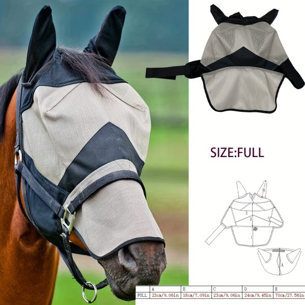 Equestrian Long Nose Fly Mask for Horses, PVC Breathable Mesh Protection with Adjustable Straps - Fly Repellent Horse Mask - Image 6