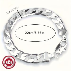 Simple Cuban Link Bracelet With A 10mm Width Made Of 925 Sterling Silver, Hypoallergenic, Nickel-free, Durable Jewelry, Suitable For Daily Wear, Birthdays, And Valentine's Day Gifts For Both Men And Women.
