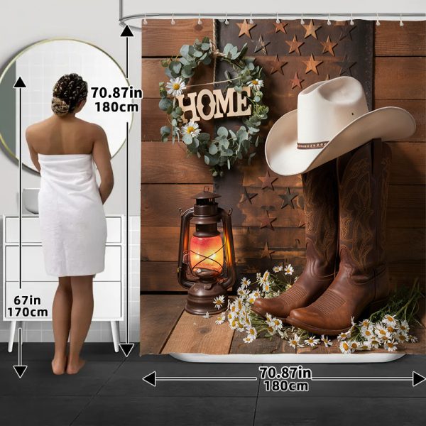 Rustic Cowboy Shower Curtain Set, 1/2/4/6pcs, Waterproof Polyester Bathroom Decor with Non-Slip Bath Mats, Ultra-Soft Towels, Toilet Lid Cover, and 12 Hooks, Fashionable Western Theme, Easy Care - Image 13