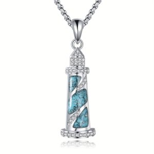 ONEFINITY Lighthouse Necklace For Women Sterling Silver Turquoise Lighthouse Pendant Necklace Lighthouse Jewelry Gift For Her Lover