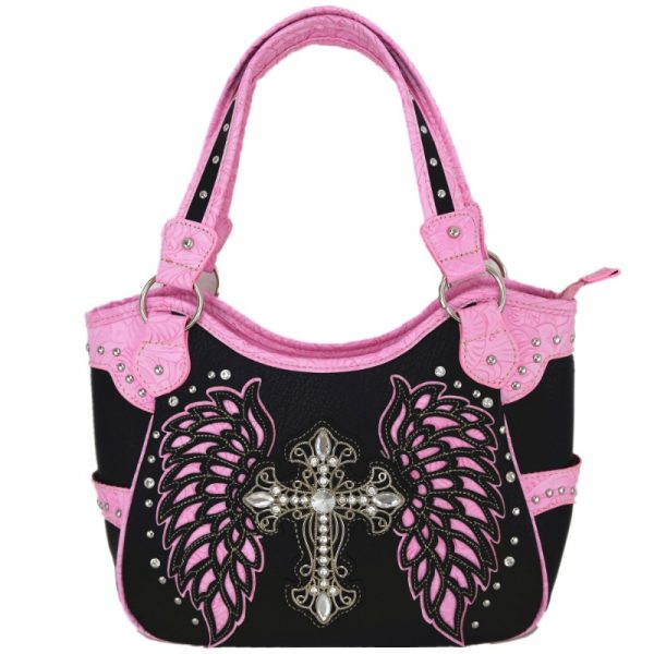 Western Chic Rhinestone Cross & Laser-Cut Wings Embossed Faux Leather Tote with Matching Wallet - Fashionable Shoulder Bag Set for Women - Image 10