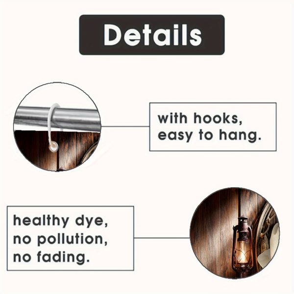 Western Cowboy Themed Bathroom Set with Water-Resistant Polyester Bath Drapes, Machine Washable, Includes Grommets, Knit Weave, Suitable for All Seasons - Arts-inspired Decor with Non-Animal Patterns (4-Piece Set) - Image 6