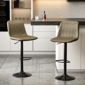 Swivel Bar Stools Set Of 2, Height Adjustable Bar Chairs With Footrest And Backrest, PU Leather Counter Height Stools For Bar, Kitchen, Living Room