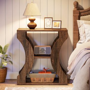 24" Farmhouse Halloween Accent End Table: 3-Tier Side Table With Storage Shelves, Industrial Wood Design, Perfect As A Nightstand Or Bedside Table For Living Room Or Bedroom (1PCS)