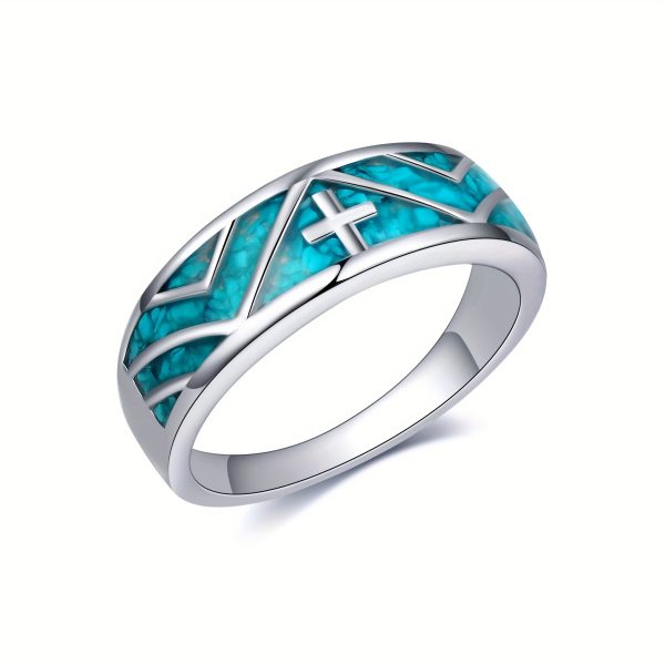 Stunning Turquoise Cross Ring - Bands with 925 Sterling Silver, Elegant Jewelry Gifts for Women and Men, Perfect for Any Occasion - Image 2