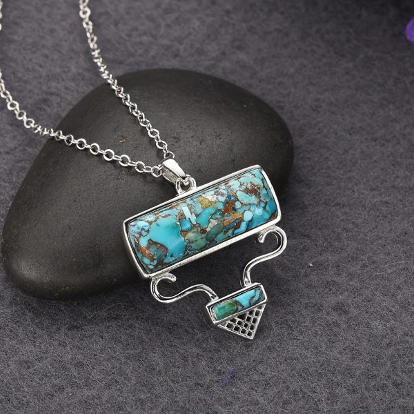 A Silvery Weight 5gS925 Silver Natural Turquoise Retro Style Necklace - Image 6