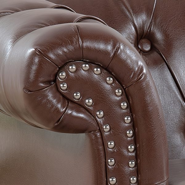 Wide Seat Wide Rolled Arm Sofa with Nailhead Trim And Wooden Legs, Retro Style Upholstered Single Sofa for Living Room, Bedroom, Dark Brown PU - Image 8