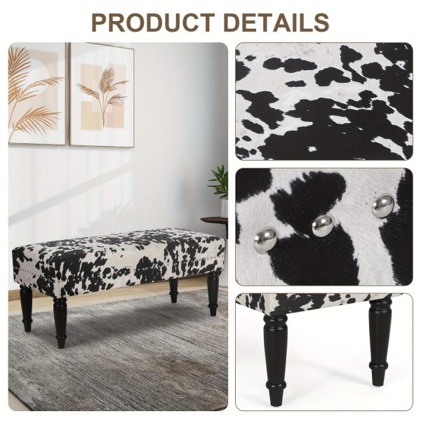 Joveco 39" Mid-Century Modern Bench - Chic Black & White Cow Pattern, Sturdy Wooden Frame, Soft Fabric Top, Versatile as Coffee Table Ottoman or Extra Seating for Bedroom, Living Room - Easy Assembly - Image 7