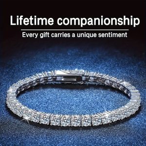 Elegant 5mm Moissanite Tennis Bracelet in S925 Sterling Silvery - Luxurious Full Row Design, Perfect for Weddings, Birthdays, Anniversaries & Mother's Day Gift