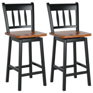 Set of 2/4 LIFEZEAL Classic 24.5" Bar Stools, Solid Wood & Metal Construction, Swivel Counter Height Chairs with Footrest, Vintage Style, Durable Hardwood, with No Electricity Needed, for Kitchen Island, Pub