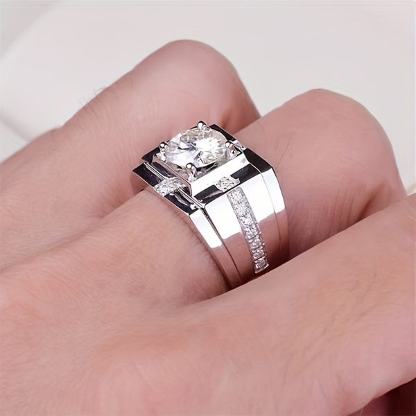 1pc S925 Sterling Silver with 5ct Moissanite Ring, Men's and Women's Rings | Gemstone Jewelry | Gifts for Him | Gifts for Her | Birthday | Wedding | Anniversary | Engagement | Street Hip Hop Style | - Image 3