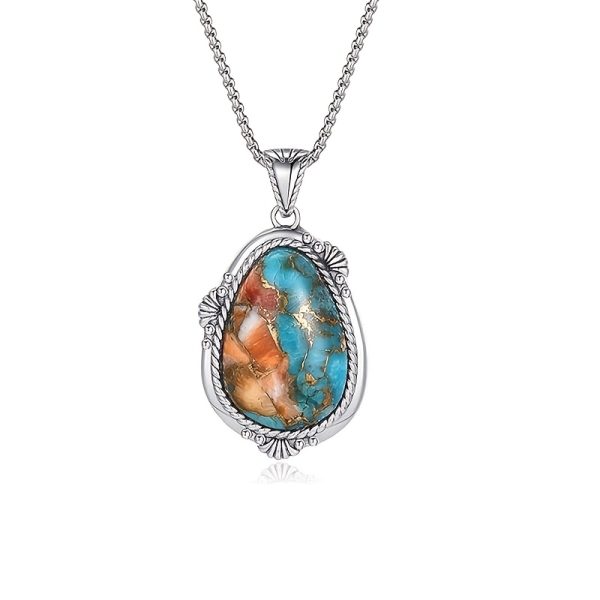 Turquoise Necklace for Women 925 Sterling Silver Teal/Spiny Turquoise Pendant Necklaces with Rope Edge And Stainless Steel Box Chain Valentine Day Gifts for Wife - Image 3