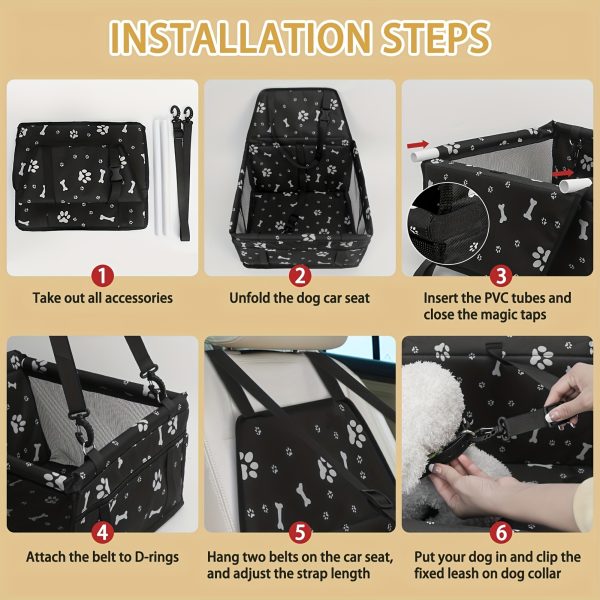 Dog Car Seat, Foldable Waterproof Car Seat Booster, Dog Car Nest, Portable Pet Booster Seat With Clip, Safety Leash And PVC Support Tube, Anti-collapse, Breathable Pet Car Hanging Bag, Pet Car Travel Nest Bag, Suitable For Small Dogs. - Image 4