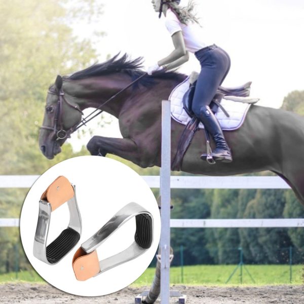 1 Pair Equestrian Aluminum Alloy Stirrups with Cushioned Leather Pads - Durable Horse Riding Saddle Tack Overshoes, Black - Image 8