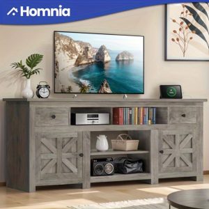 ZenHome Farmhouse TV Console with Storage Drawer and Power Outlet, Rustic TV Stand for TVs up to 80 Inch
