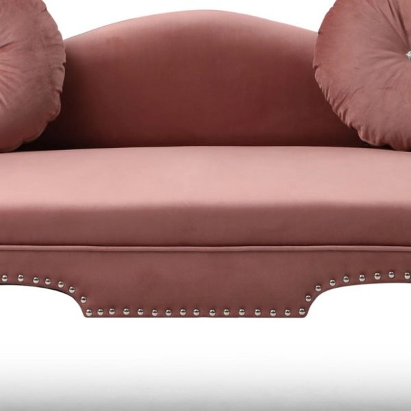 1pc Rose Velvet Loveseat Sofa, 54" Width Upholstered 2-Seater Bench with Nailhead Trim and Wooden Legs, Includes 2 Pillows - Modern Accent Furniture for Living Room, Bedroom, Entryway - Image 6