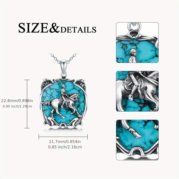 Turquois Horse Necklace For Women 925 Sterling Silver Genuine Turquoise Gemstone Horse And Women Pendant Horse Jewelry Gift Birthday Mother's Day - Image 4