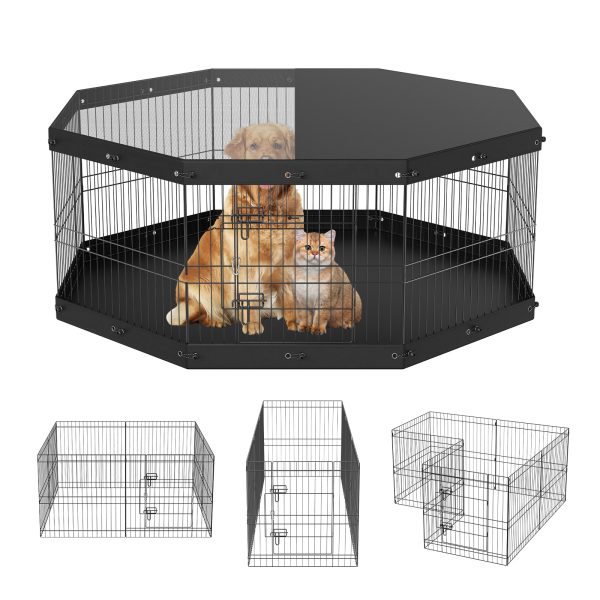 VEVOR Dog Playpen, 8 Panels Foldable Metal Dog Exercise Pen with Top Cover and Bottom Pad, 24" H Pet Fence Puppy Crate Kennel, Indoor Outdoor Dog Pen for Small Medium Pets, for Camping, Yard - Image 2