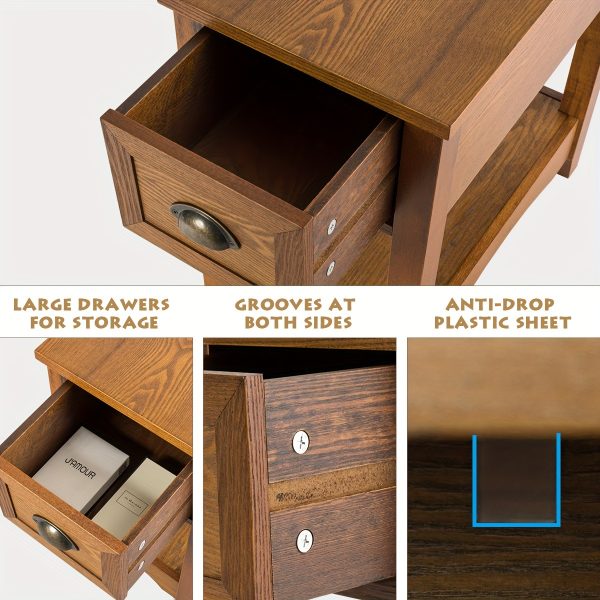 1pc Compact Rustic Wooden Nightstand End Table - Modern Farmhouse Style, Tawny Finish, Spacious Drawer, Sturdy Legs - Perfect for Home Decor, Bedroom, Living Room, 22" L X 13" W X 23" H - Image 9