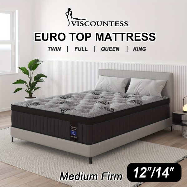Viscountess Luxury Mattress - 12"-14" Thick Gel Memory Foam Hybrid Pocket Spring Design - Twin, Full, Queen, King Sizes - Medium Firm Comfort - Mattress in a Box