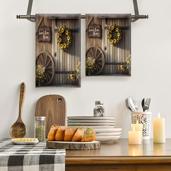 Rustic Sunflower "Sweet Home" Bathroom Set - 1pc/2pcs/4pcs/6pcs Polyester Shower Curtain with 12 Hooks, Water-Resistant Woven Bath Mat, Toilet Cover, Quick-Absorbent Towels, Fashion Themed Kitchen Dish Towel, Non-Bleach Care, Farmhouse Decor Accessories - Image 2