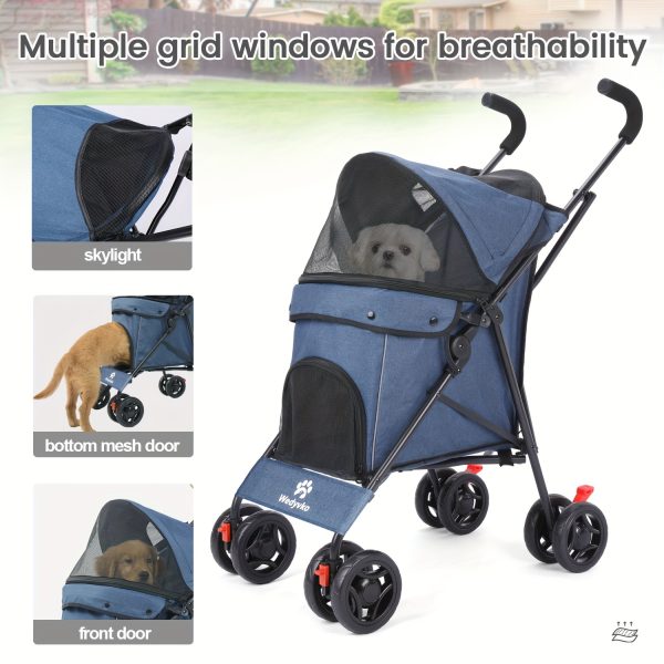 Pet Stroller Folding Cart, Dog And Cat Jogging Cart, 4 Quick Folding Wheels, Folding Dog Cart And Cart, Medium-sized Small Dog And Cat Wagon Walking And Playing - Image 8