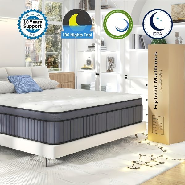 King Size Mattress, 12 Inch Hybrid King Mattress In A Box, with Memory Foam And Independent Pocket Springs King Size Mattresses, Medium Firm, Strong Edge Support, with Motion Isolation