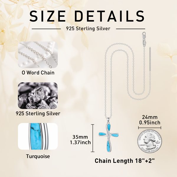 Cross Necklace For Women Turquoise Western Bohemia Sterling Silver 20 Inches Boho Jewelry Vintage Gemstone Teardrop Pendant Birthday Valentines Gift - Image 6