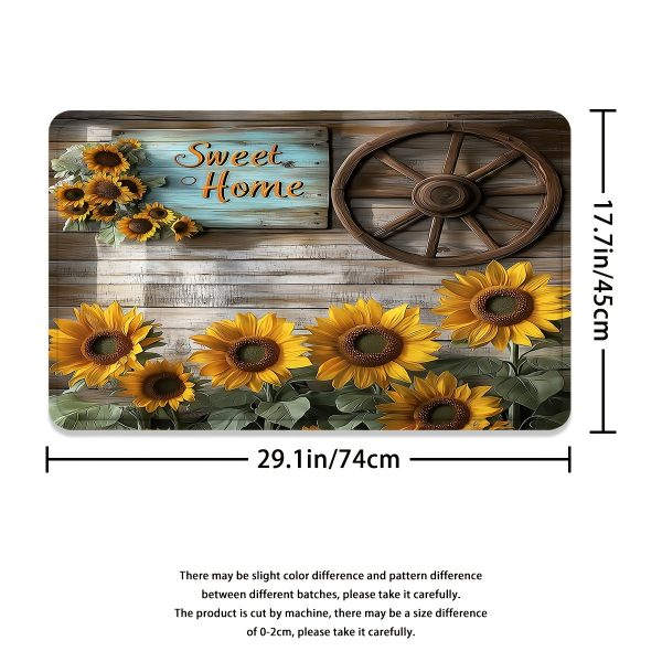 1/4pcs Country Sunflower Pattern Shower Curtain Set, Farmhouse Wagon Wheel And Sunflower with Wood Wall Background Brown Shower Curtain for Christmas Bathroom Shower Decoration with 12 Hooks Non-Slip Bath Mat U Shape Toilet Seat Cover Mat - Image 8