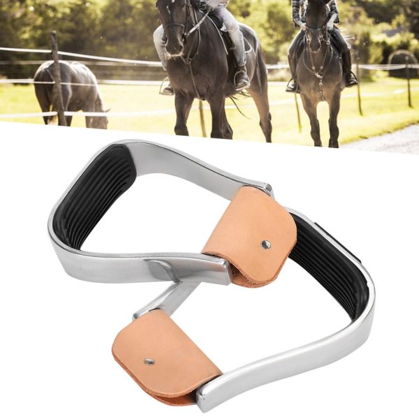 1 Pair Equestrian Aluminum Alloy Stirrups with Cushioned Leather Pads - Durable Horse Riding Saddle Tack Overshoes, Black - Image 10