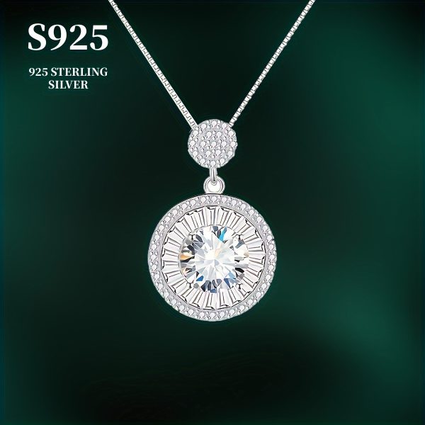 1pc Seiko Electroplated 18k Gold Plated 925 Sterling Silvery, Weight 5.5g, Main Stone: 2 Carat Moissanite Full Round Bottom Style Women's Fashion Pendant Necklace Suitable for Engagement, Marriage, Confession, Gift for Friends, Lovers, Family, Fashion Par