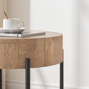 Round End Table Wood Side Table with Drawer Farmhouse Circle End Tables Natural