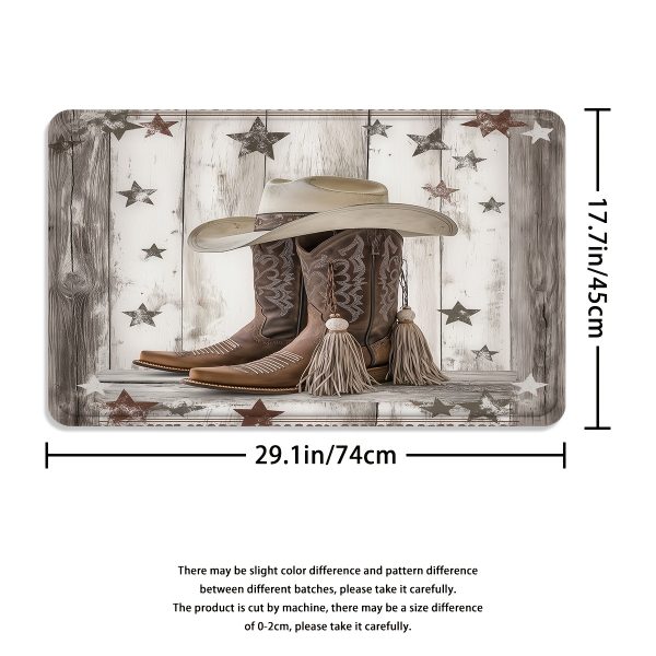 1/4pcs Western Cowboy Boots and Hat Theme Bathroom Set, Rustic Wooden Pattern Shower Curtain with 12 Hooks, Waterproof Polyester Fabric, Non-Slip Bath Mats, U-Shaped Toilet Mat, Stain Resistant, All-Season, Universal Holiday Decor, Geometric Pattern, Wove - Image 8