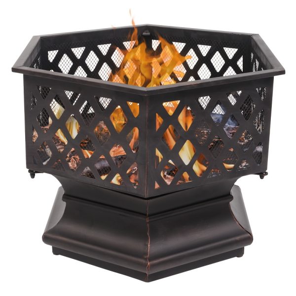 1pc 22in Small Hexagonal Charcoal Fire Pit Iron Black - Image 5