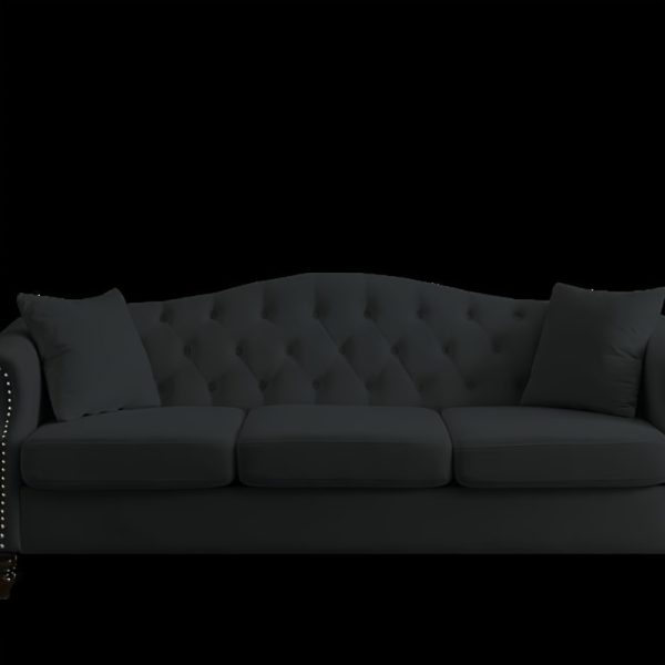 [Video] 79 Chesterfield Sofa Black Velvet for Living Room, 3 Seater Sofa Tufted Couch with Rolled Arms and Nailhead for Living Room, Bedroom, Office, Apartment, two pillows - Image 7