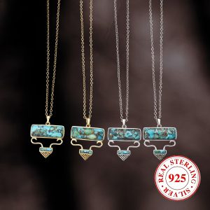A Silvery Weight 5gS925 Silver Natural Turquoise Retro Style Necklace
