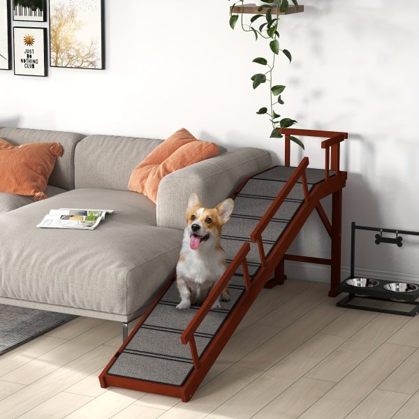 PawHut Dog Ramp, Dog Stairs For Small, Medium & Large Dogs, Pet Ramp For Bed Or Couch With Removable Guardrails, Non-Slip Surface, 73" Long, Brown - Image 2