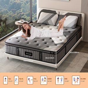 1pc Lechepus 14 Inch Plush Hybrid Mattress - 5 Layer Memory Foam & Pocket Springs, Supportive Pressure Relief With Soft Breathable Fabric, Twin To Cal King Sizes Available